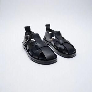 Zara Women's Black Leather Fisherman Sandal